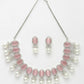 NVR Women's Silver-Plated Pink American Diamond Studded Handcrafted Jewellery Set - Swadesiicart