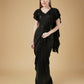 Black Imported Crush Solid Ready to Wear Saree with stitched Blouse - Aayan | Swadesiicart