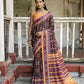 Vishnu Weaves Women's Coffee Cotton Silk Printed Saree with Blouse - Swadesiicart