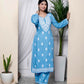 Miravan Women's Chikankari Embroidery Sky Blue Straight Kurta And Palazzo | Swadesiicart