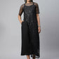 Ahalyaa Womens Black Crepe & Net Glitter Print Jumpsuit - Swadesiicart