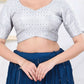 Joban Fashion Silver Tissue Elbow Sleeveless Back Open Blouse - Swadesiicart