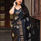 Black Cotton Crepe Batik Print Saree with Unstitched Blouse - Hiral Fashion | Swadesiicart