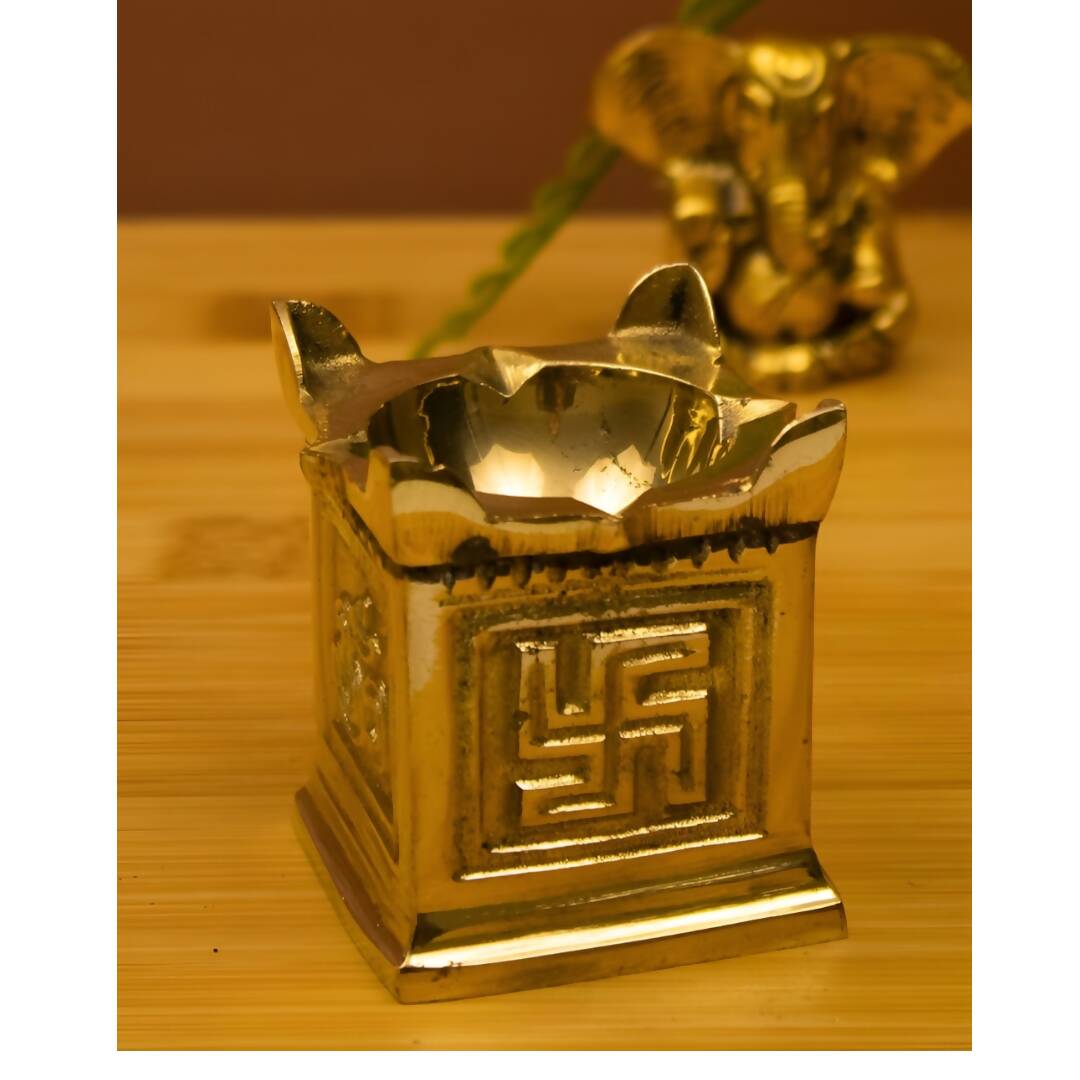 Spillbox Gold-Toned Brass Tulasi Deep Pooja Essential | Swadesiicart