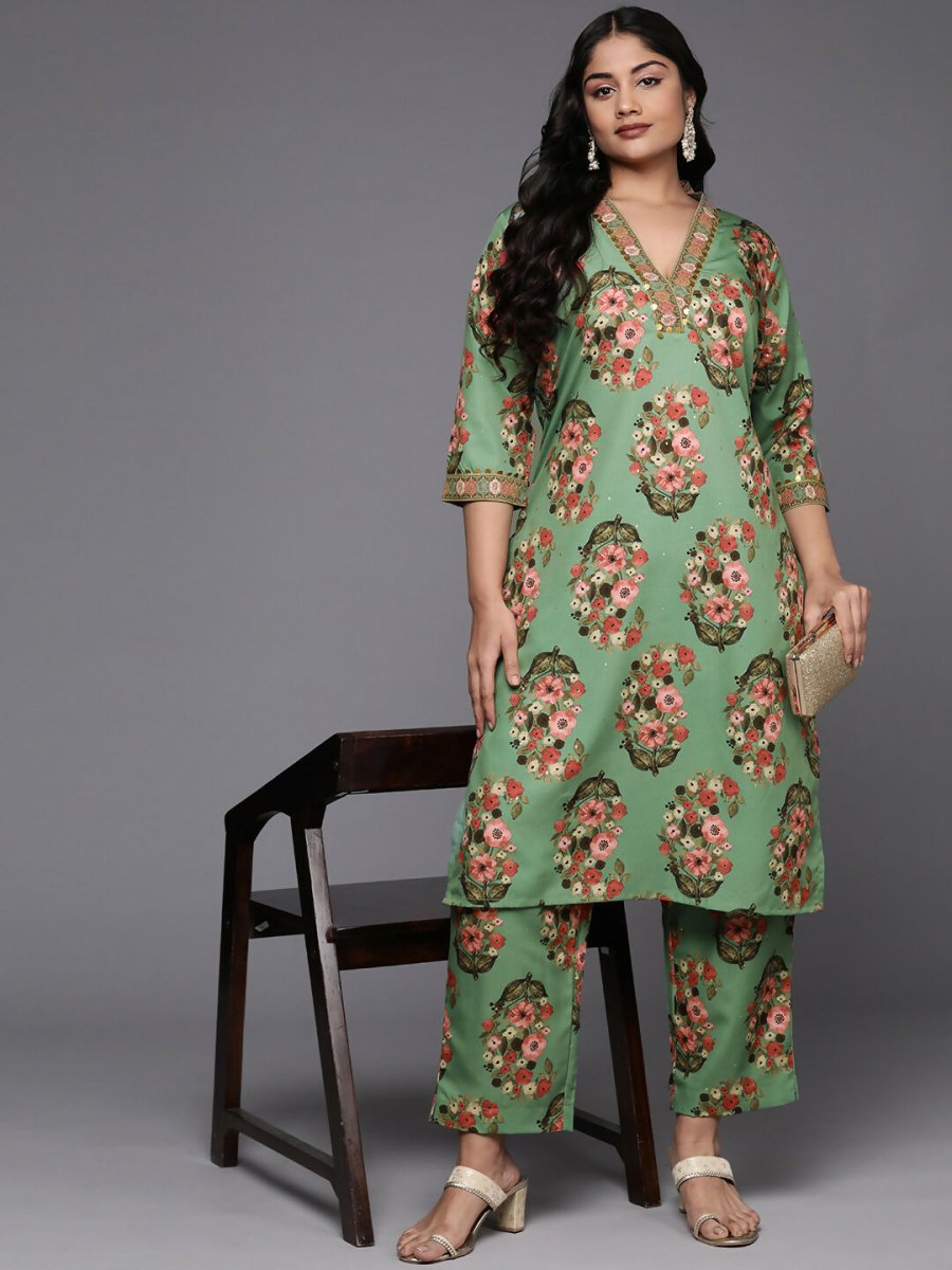 Ahalyaa Women's Traditional wear Kurta Set - Green | Swadesiicart