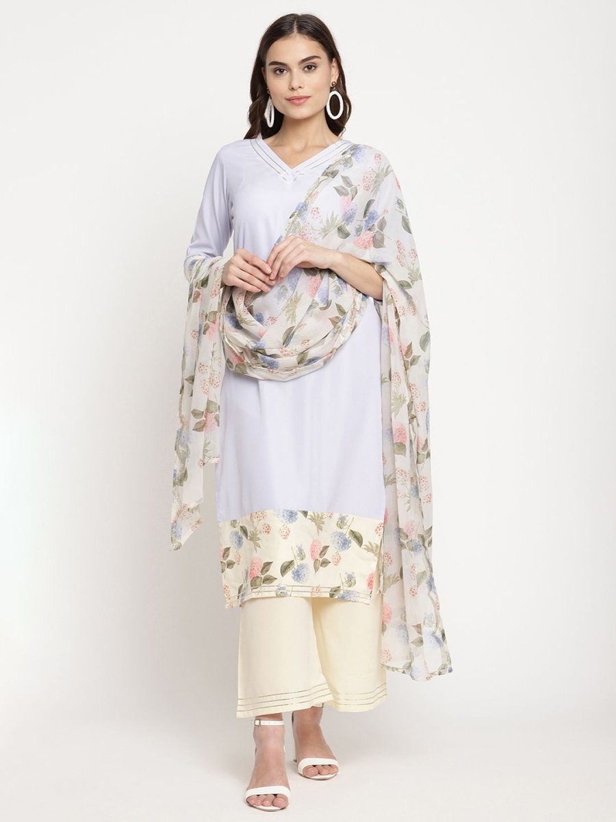 Ahalyaa Women's Powder Blue Crepe Kurta Palazzo Set With Dupatta | Swadesiicart