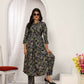 Jyoti Fashion Women's Black Chanderi Silk Floral Print with Side Pocket Kurtis & Sets | Swadesiicart