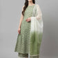 FIORRA Women's Green Lurex Cotton Flared Kurta Palazzo Set With Dupatta - Swadesiicart