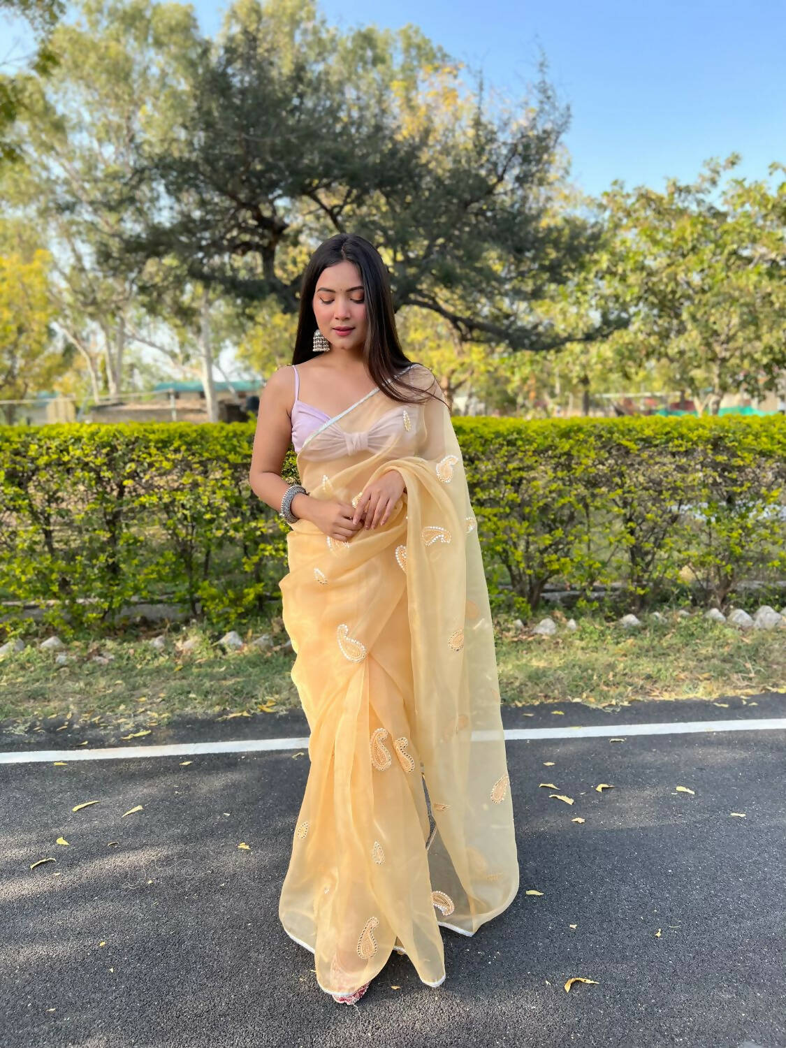 Vamsee Yellow Organza Saree - Swadesiicart