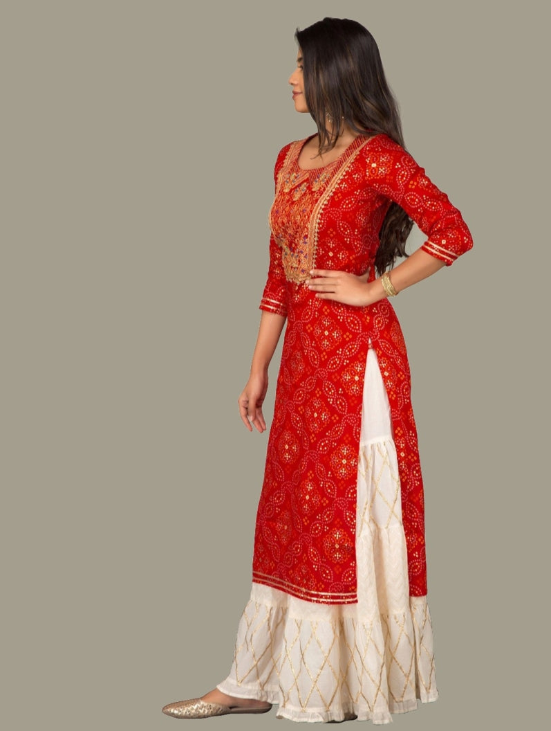 Indian Clothing Women's Red Printed Kurta with Sharara - NOZ2TOZ - Swadesiicart