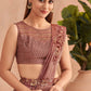 Pink Satin Embroidered Ready To Wear Saree With Unstitched Blouse Piece - Nandika | Swadesiicart