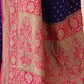 Joban Fashion Navy Blue Crepe Chiffon Pure Handloom Banarasi Silk Saree | Swadesiicart