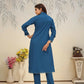 Jyoti Fashion Women's Blue Rinkal Cotton Plain with Side Pocket Kurtis & Sets | Swadesiicart