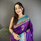 Joban Fashion Purple Banarasi Soft Silk Peacock Butta Work Saree | Swadesiicart