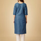 Jyoti Fashion Women's Denim Blue Cotton Blend Embroidered Kurta Pant Set | Swadesiicart