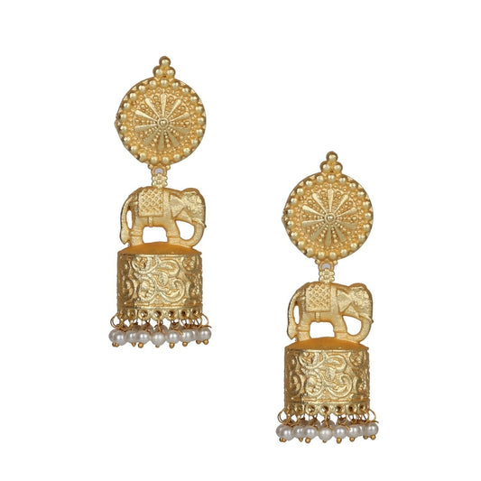 Joban Fashion Women Matte Gold Brass Jhumka | Swadesiicart