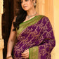 Joban Fashion Purple Crepe Chiffon Pure Handloom Banarasi Silk Saree | Swadesiicart