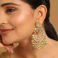 Nuyug 22K Gold-Plated Kundan & Pearl Studded Crescent Shaped Green Beads Chandbalis | Swadesiicart