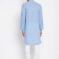 Even Apparels Blue Pure Cotton Men's Kurta With Band Collar | Swadesiicart