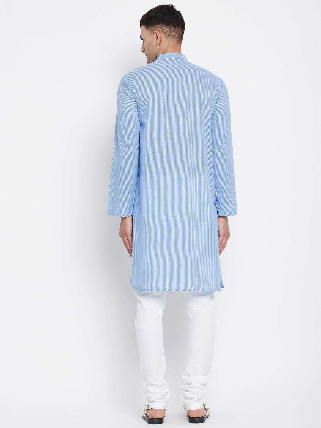 Even Apparels Blue Pure Cotton Men's Kurta With Band Collar | Swadesiicart