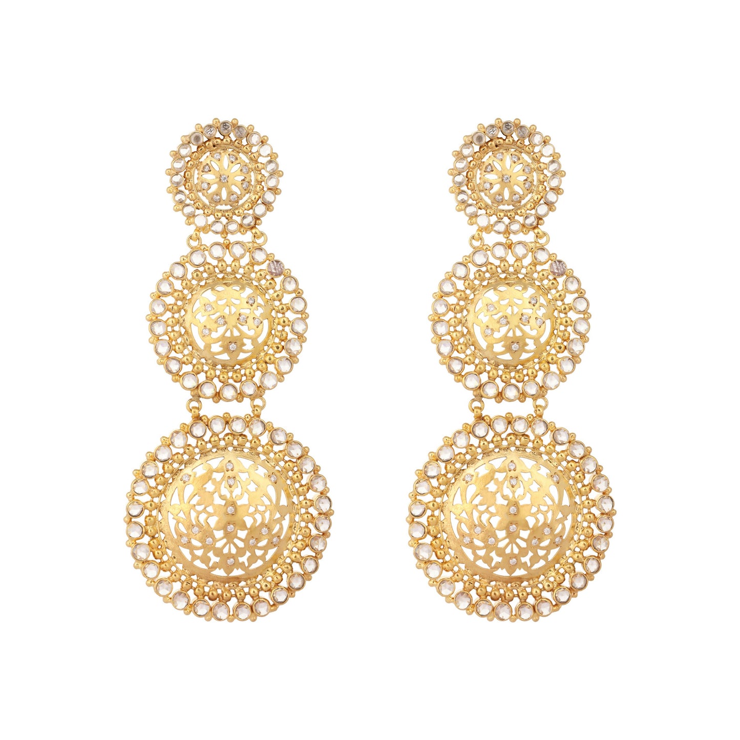 Nuyug 22K Gold Plated Stone Studded Contemporary Shaped Drop Earrings | Swadesiicart
