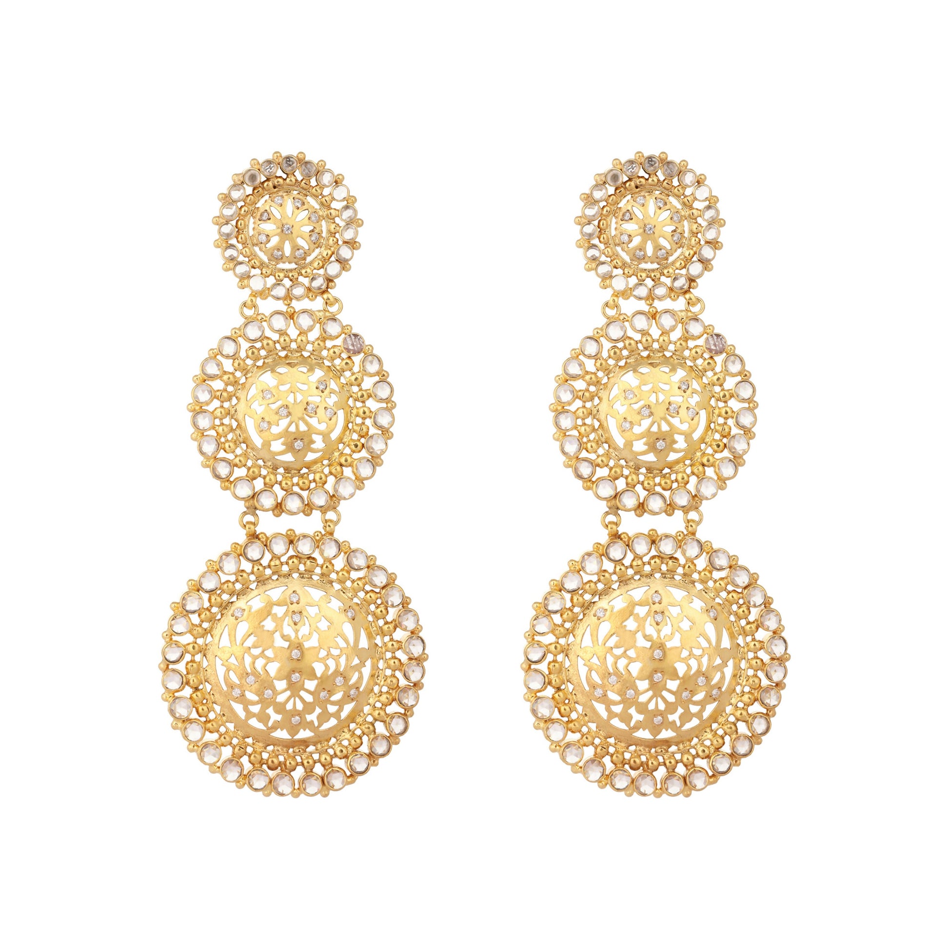 Nuyug 22K Gold Plated Stone Studded Contemporary Shaped Drop Earrings | Swadesiicart