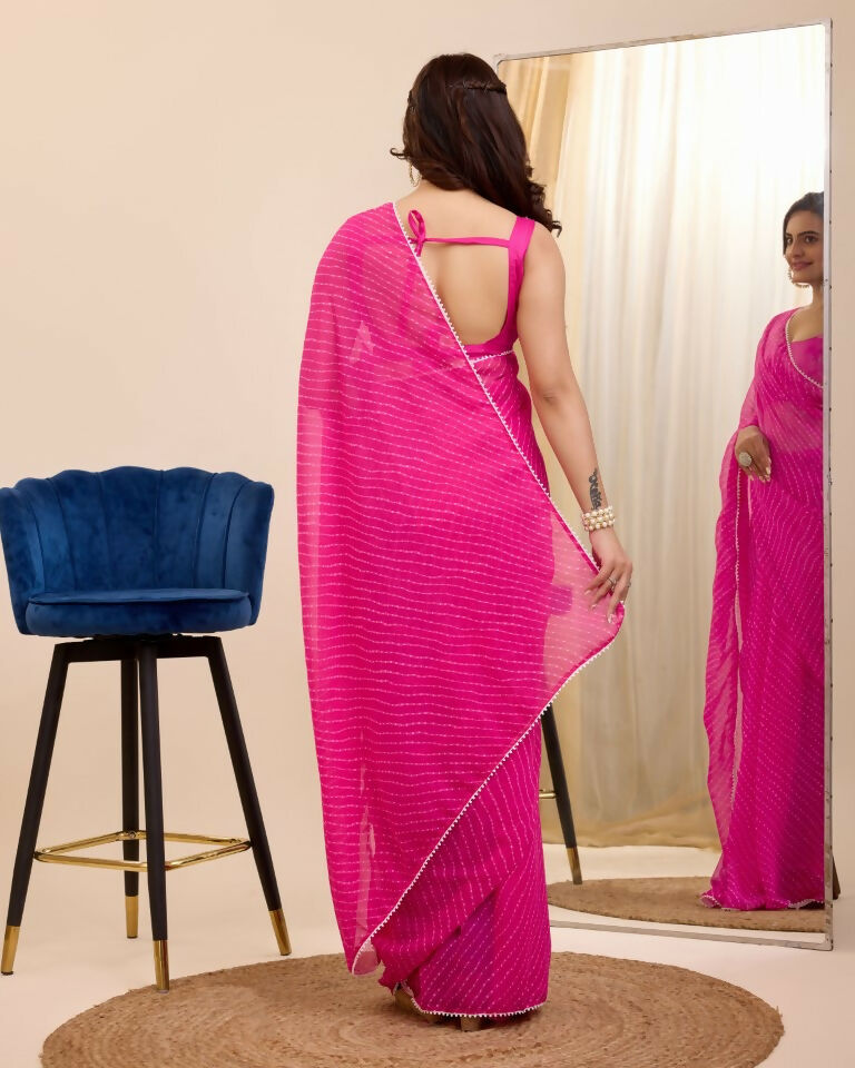 Pink Georgette Designer Printed Ready To Wear Saree - Ibiza | Swadesiicart