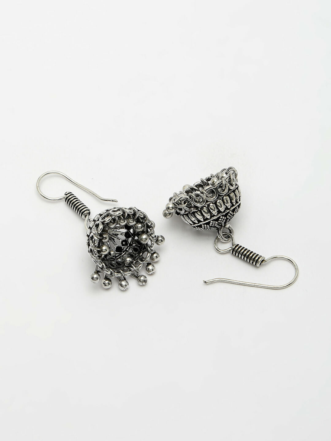 NVR Women's Silver-Toned Floral Shape Oxidized Necklace with Jhumka Earrings - Swadesiicart
