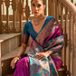Vishnu Weaves Women's Wine Banarasi Silk Kalamkari Zari Woven Saree with Blouse - Swadesiicart
