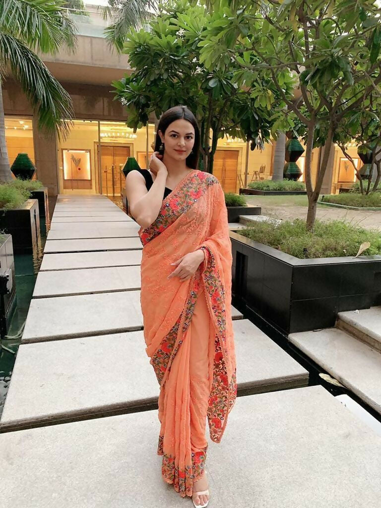 Vamsee Sandhya Orange Georgette Saree - Swadesiicart