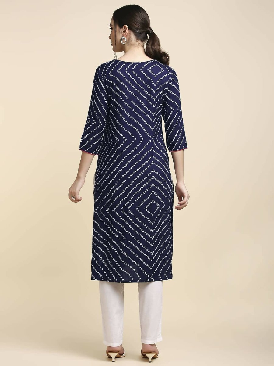 Anubhutee Women's Rayon Regular Straight Navy Blue Kurta | Swadesiicart
