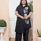 Miravan Women's Plus Size Black Pure Cotton Floral Embroidered High Low Co-Ord Set - Swadesiicart