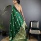 Joban Fashion Dark Green Banarasi Lichi Silk Gold Zari Meena Saree | Swadesiicart