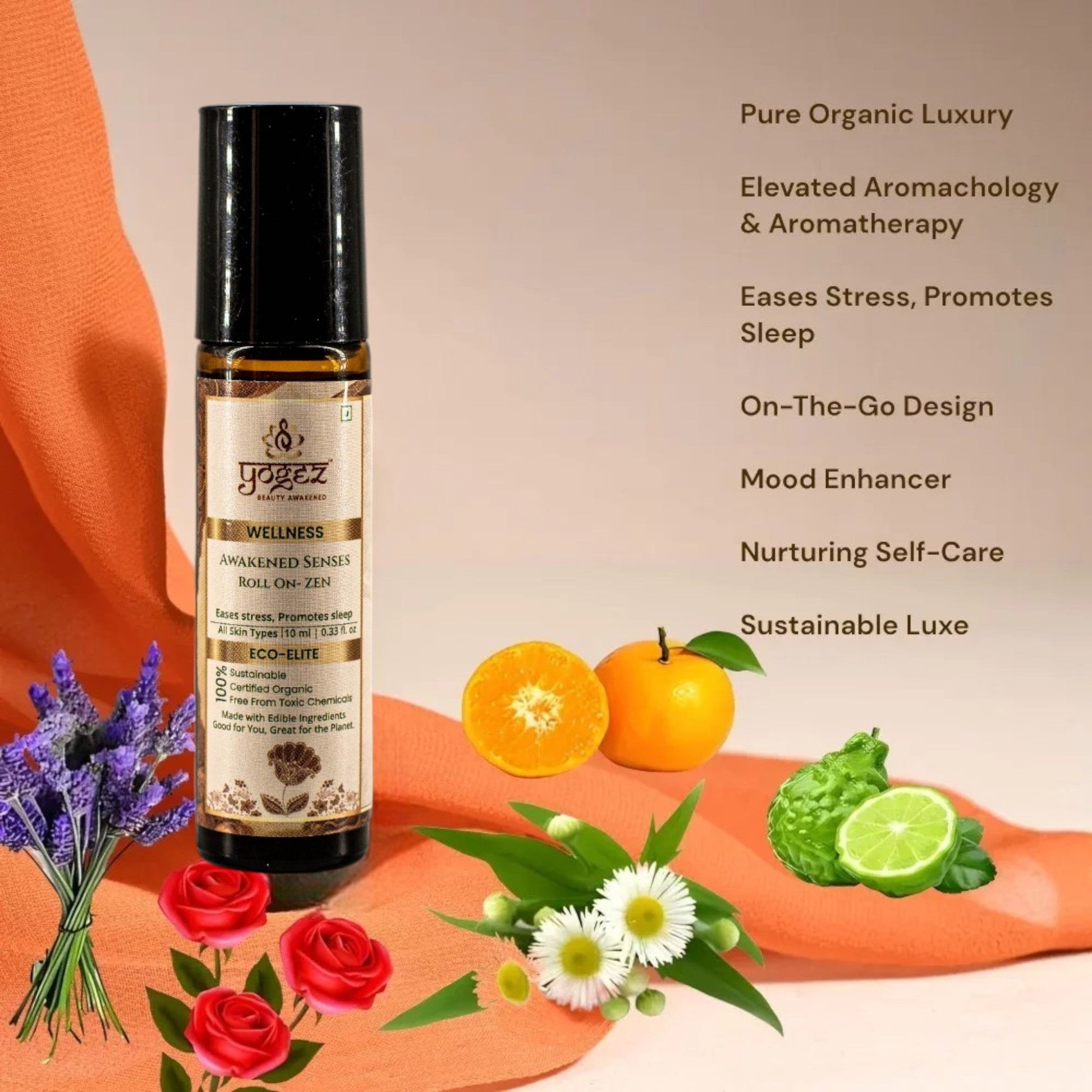 Yogez Awakened Senses Temple Roll-On- ZEN- aromatherapy blend to ease stress and to induce sleep - Swadesiicart