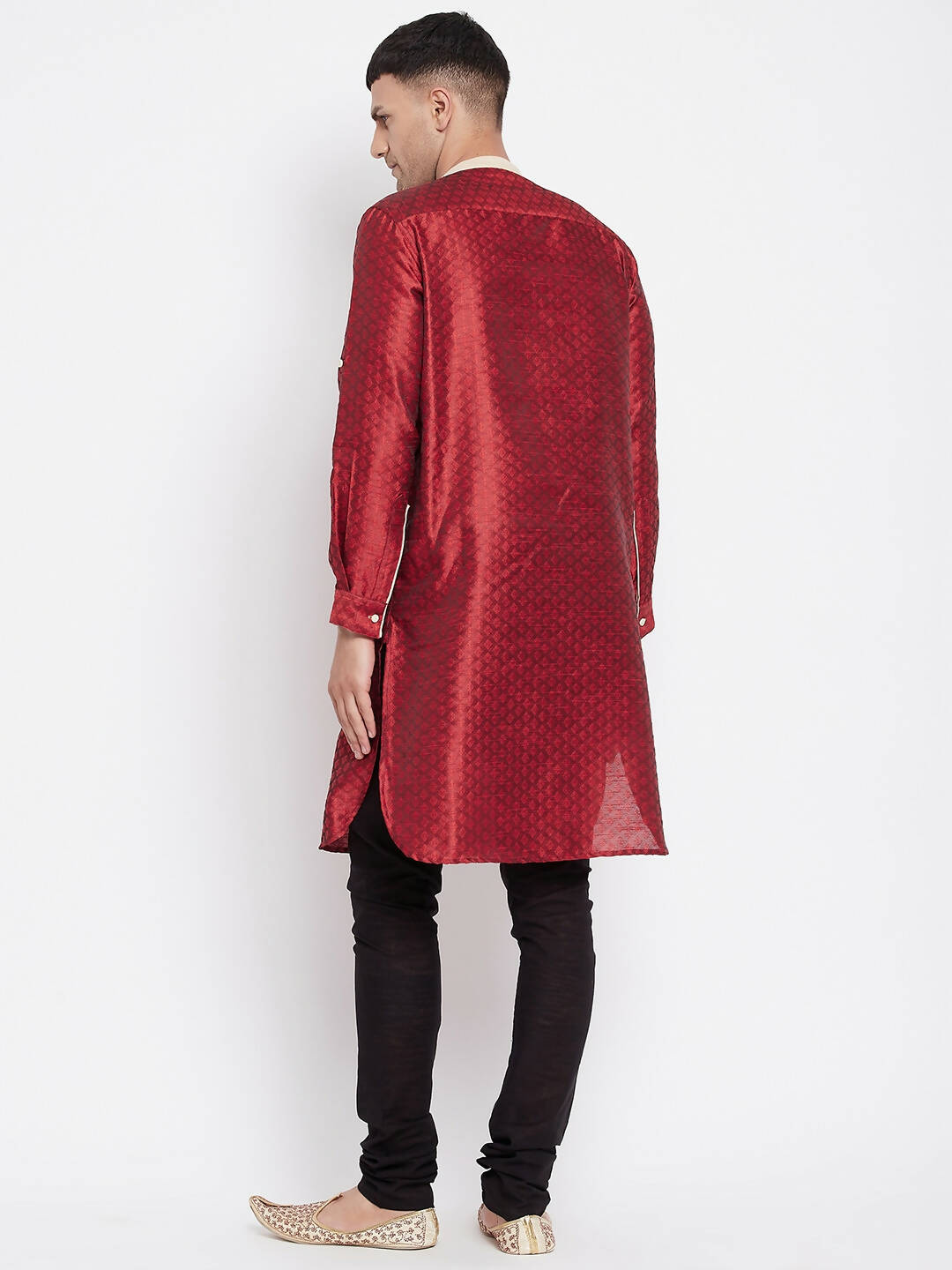 Even Apparels Red Art Silk Men's Kurta With Contrast Collar And Placket | Swadesiicart