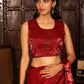 Red Tom Silk Plain Ready To Wear Saree With Stitched Blouse - Satiksha | Swadesiicart