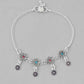 VOJ Set of 2 Silver Plated Flower Shaped Meenakari Anklet - Swadesiicart
