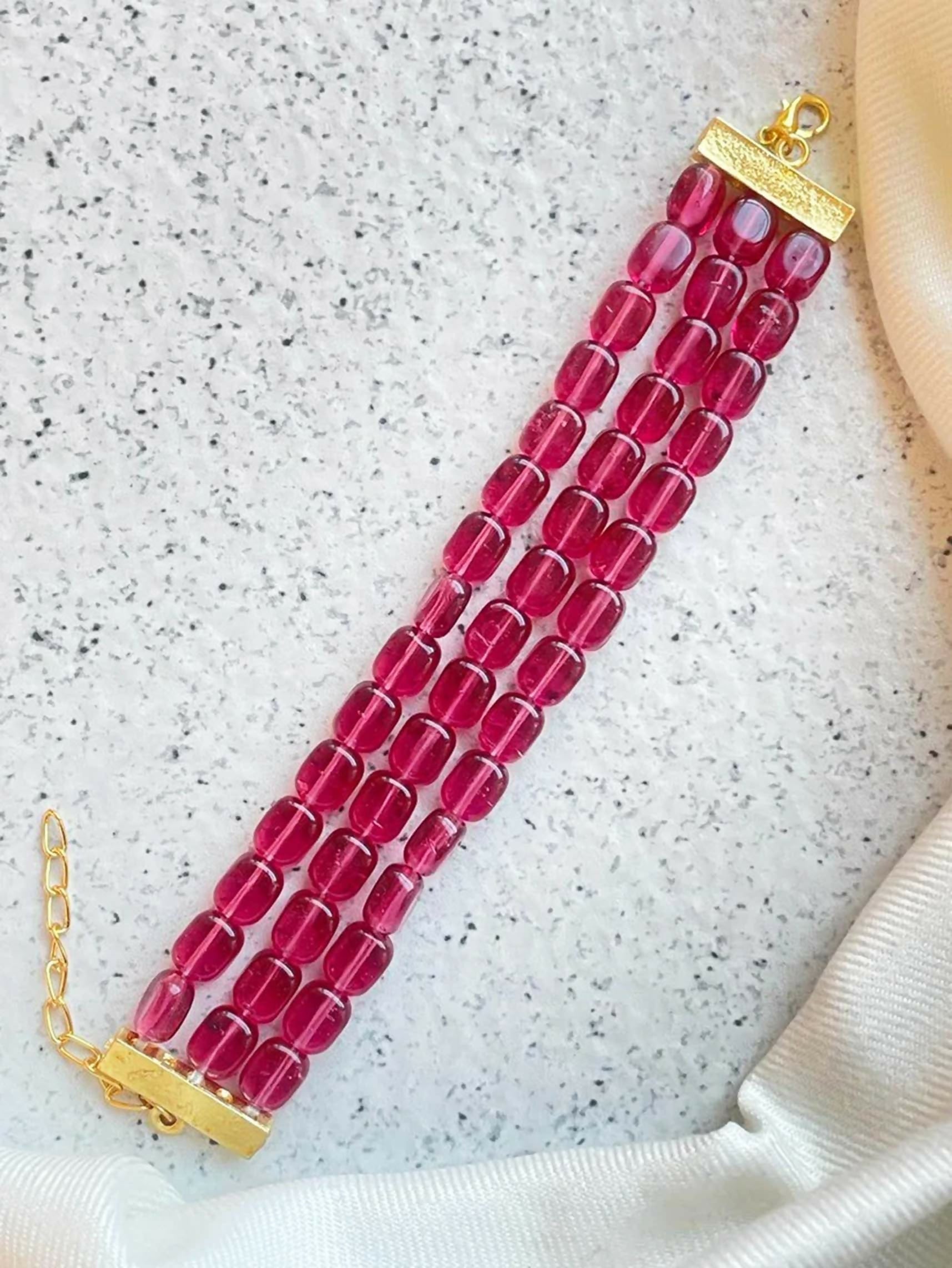 Joban Fashion Pink Brass Semi Precious Stone Bracelet | Swadesiicart