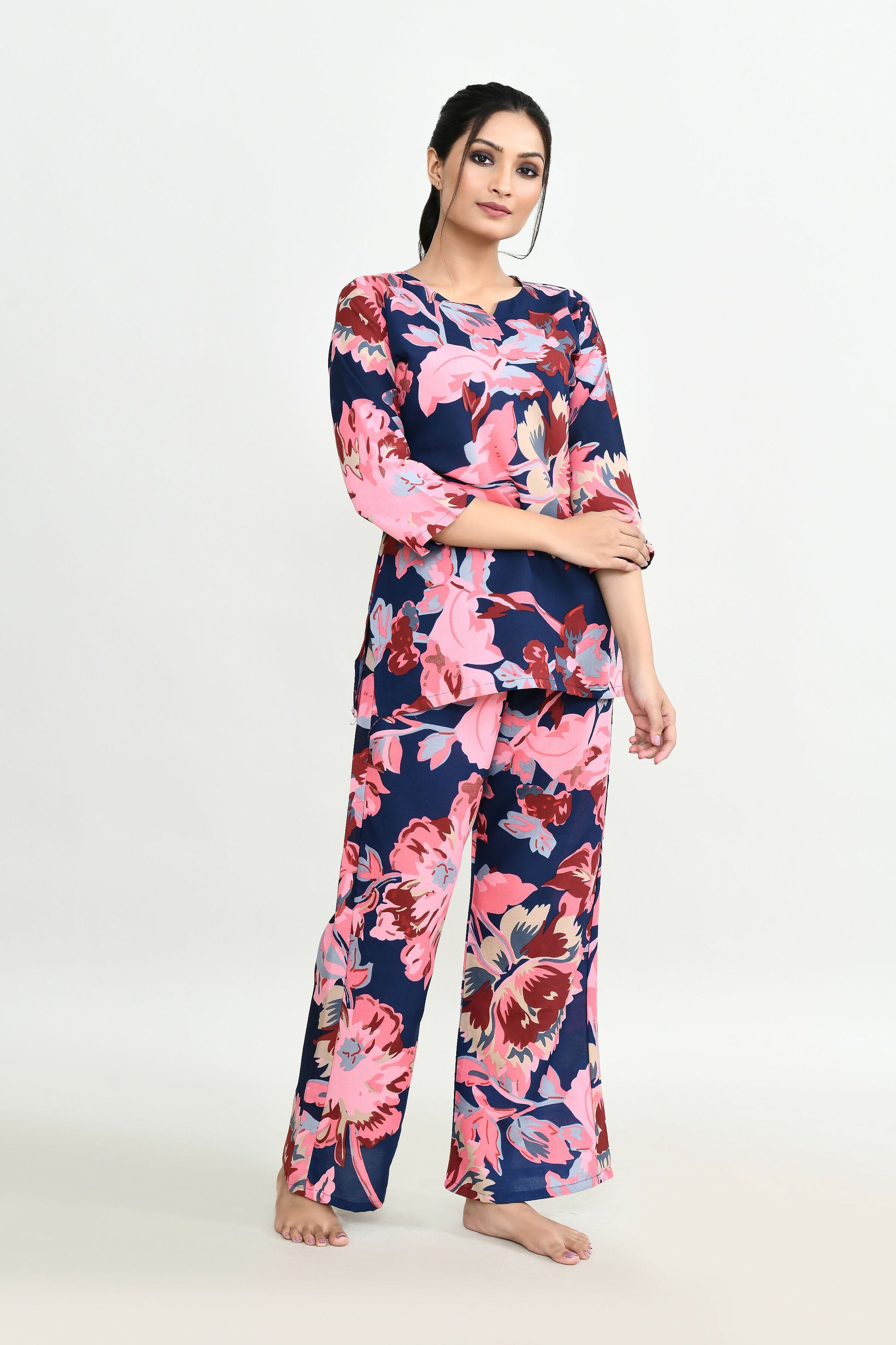 Joban Fashion Beautiful N.Blue & Pink Cotton Cod Set - Swadesiicart