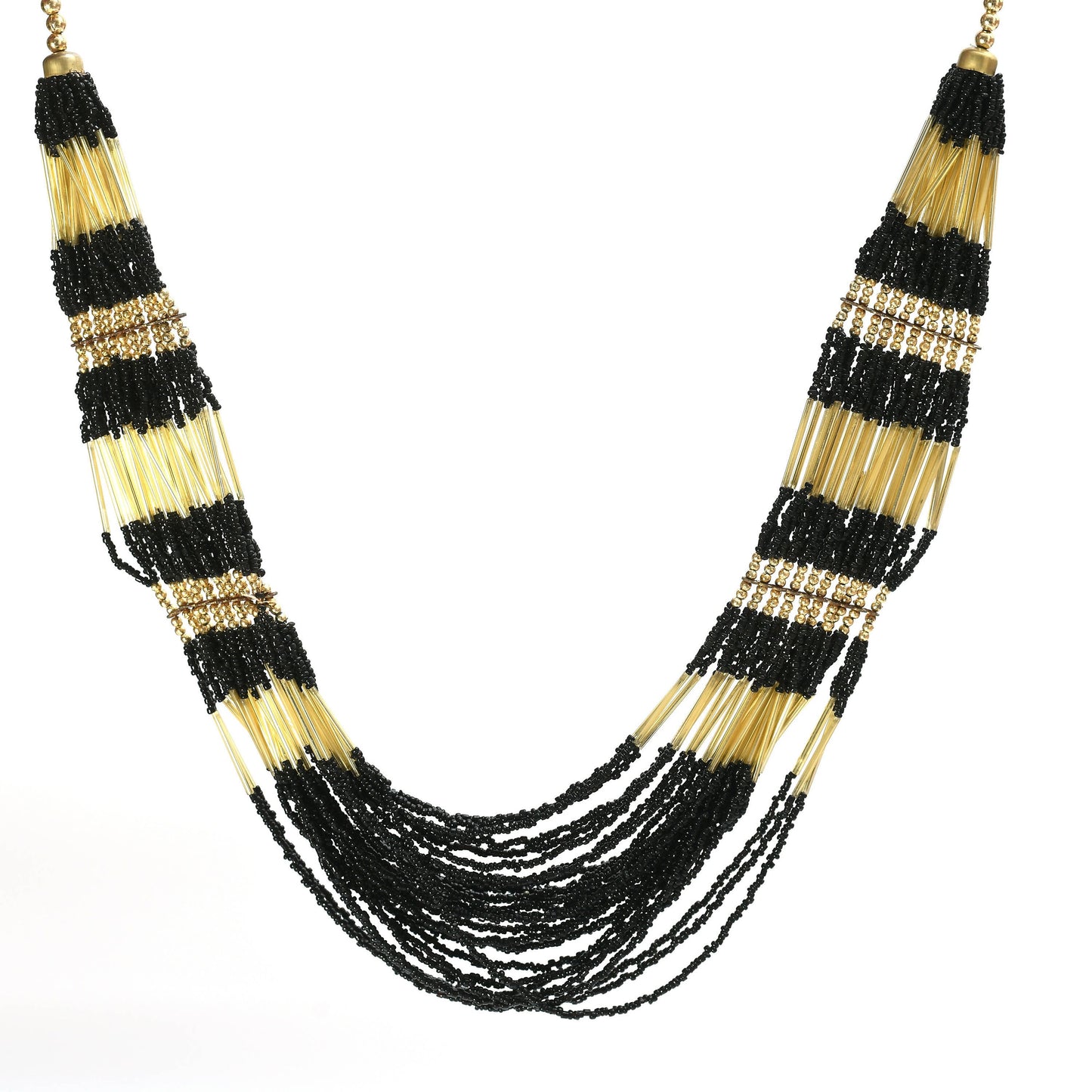 Mominos Fashion Johar Kamal Handicraft Finish Beads Work Long Necklace For Women (Black /Golden) | Swadesiicart
