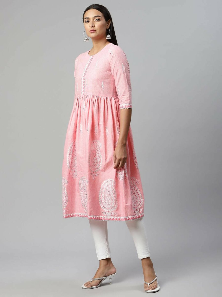 Ahalyaa Womens Pink Pure Cotton Printed Kurtas | Swadesiicart