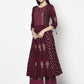 Aniyah Rayon Wine Color Block Print Anarkali Palazzo Set (AN-171K)