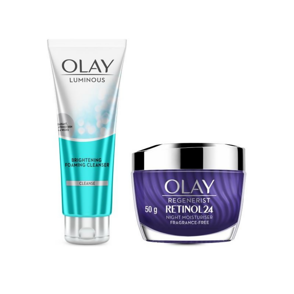 Olay Retinol Kit For Overnight Repair, Anti-Ageing Night Cream With Cleanser - Swadesiicart