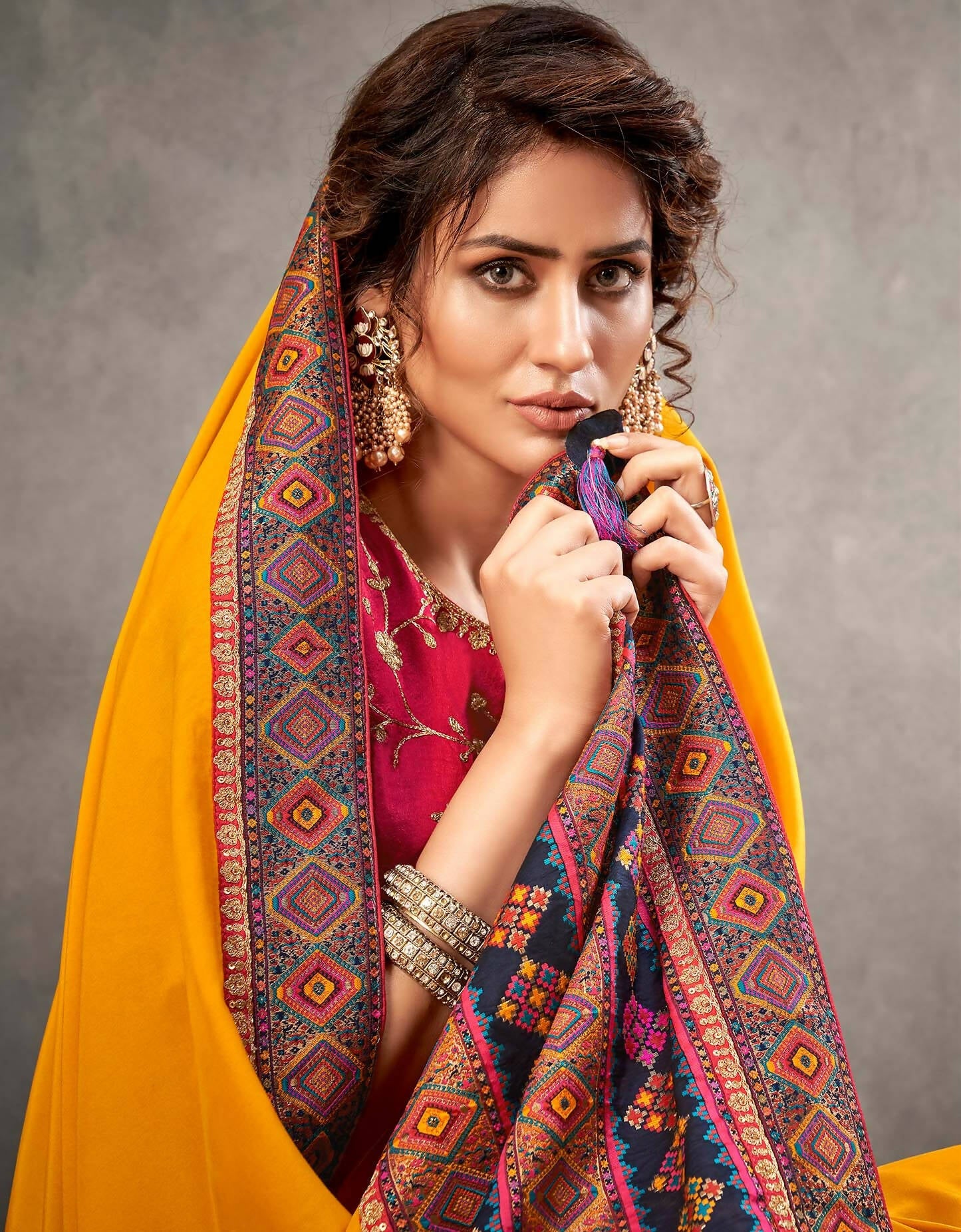 Yellow Satin Silk Zari, Cord And Sequins Embroidery Saree - Norita Arinya | Swadesiicart