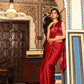 Red Tom Silk Plain Ready To Wear Saree With Stitched Blouse - Satiksha | Swadesiicart