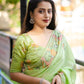 Green Pure Linen Ethnic Motifs Saree with Unstitched Blouse - Hiral Fashion | Swadesiicart