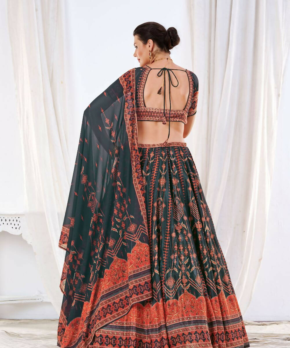 Wedding Designer Black Chinon Lehengha Choli - Anbazaar | Swadesiicart