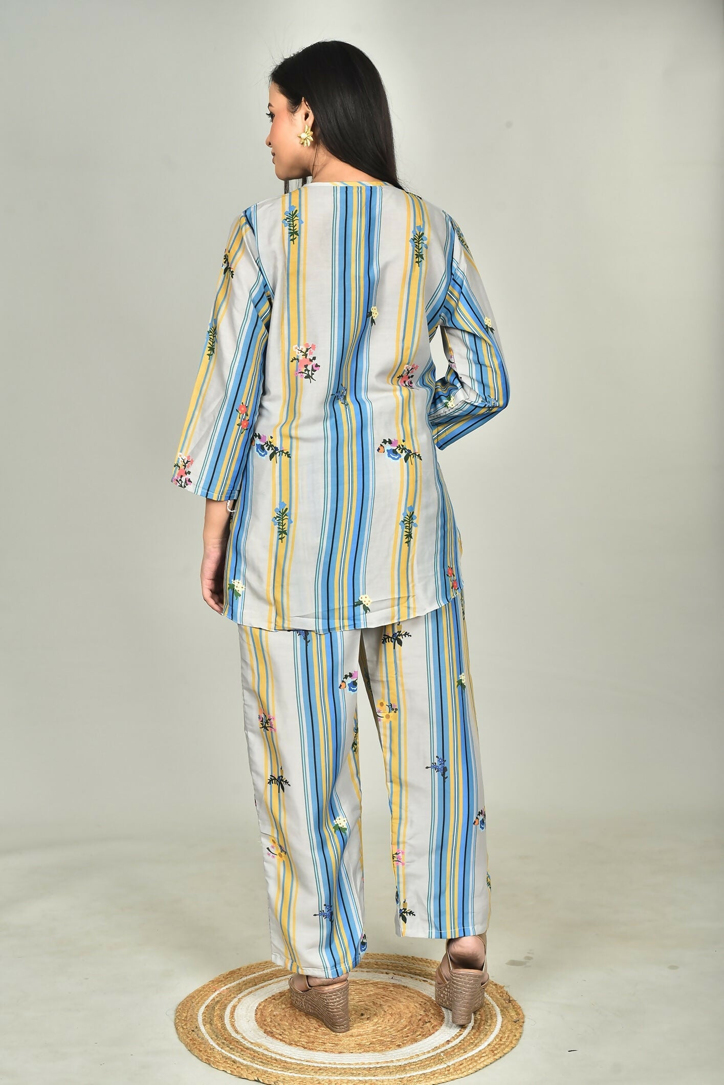 Morchari Digital Print Semi Muslin Co-Ord Set Top & Trouser-Multicolor - Swadesiicart