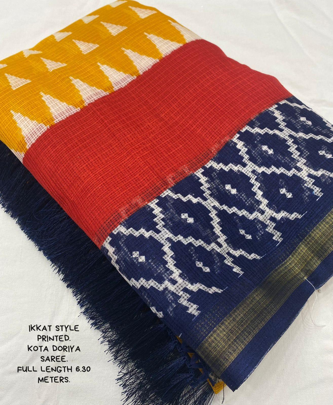 Yellow Polycotton Ethnic Motifs Saree with Unstitched Blouse - Hiral Fashion | Swadesiicart