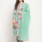 Ahalyaa Women Green Floral Printed Regular Kurta Churidar Set & With Dupatta | Swadesiicart